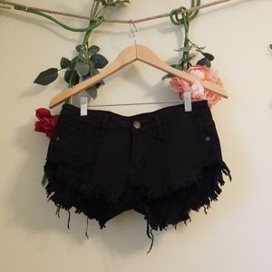 Distressed Black Denim Shorts